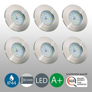 B.K. Licht lot de 6 spots LED IP44 pour salle de bain, encastrables ultra-plats, 6X5W LED inclus, plafonnier salle de bain, éclairage salle de bain encastrable, 230V, IP44 de la marque B-K-Licht image 0 produit