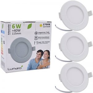 Lumare LED Spot encastré, extra plat, 6W, 450lumen, 230V, blanc chaud, pour salle de bain, salon, rond, Lot de 3 de la marque Lumare image 0 produit