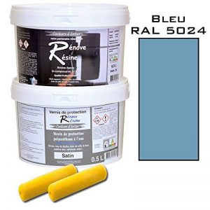 Peinture résine epoxy colorée multisupport + vernis protection satin : idéal carrelage, évier, mélaminé - Couleur bleu RAL 5024 - 0,5L de la marque Renove Resine image 0 produit