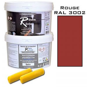 Peinture résine epoxy colorée multisupport + vernis protection satin : idéal carrelage, évier, mélaminé - Couleur rouge RAL 3002 - 0,5L de la marque Renove Resine image 0 produit
