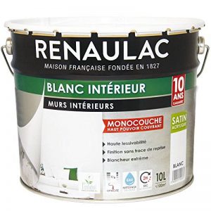 Renaulac Peinture intérieur Murs & Plafonds Monocouche Acrylique Blanc Satin 10L - 100m² de la marque Renaulac image 0 produit