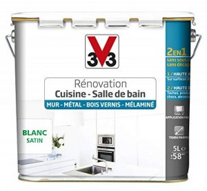V33 Peinture rénovation - Cuisine, salle de bain - Murs, métal, bois vernis, mélaminé, Blanc satin, 5L de la marque V33 image 0 produit
